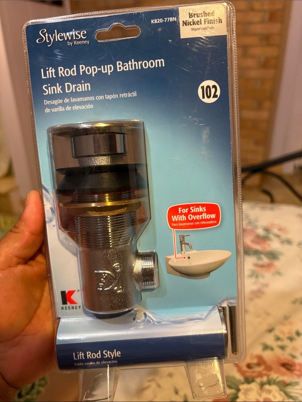 Keeney K820 77BN Sink Pop Up
Assembly Brushed Nickel Drain Kit with Lift Rod